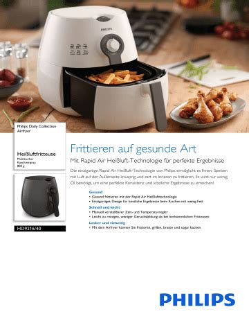 Philips HD9216 40 Daily Collection Airfryer Produktdatenblatt Manualzz