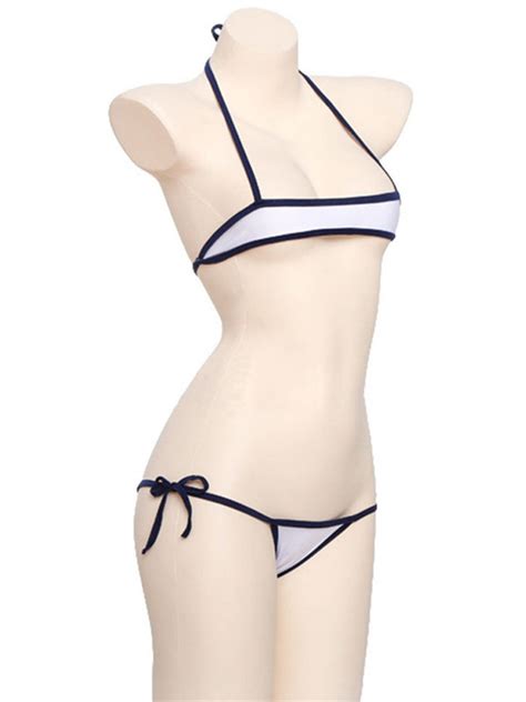 2 Piece Harajuku Bikini Swimwear Set Tie Bikini Halter Bra Low Rise Side Tie Bikini Panties 2