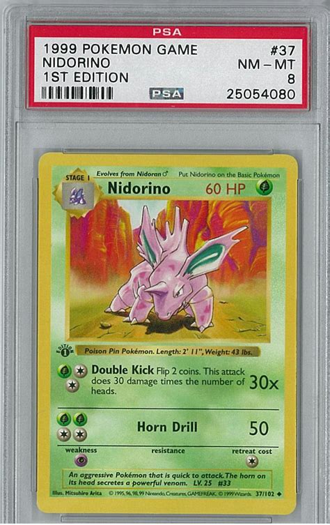 Pokemon Base Set 1st Edition Shadowless Nidorino 37102 Psa 8 Da Card