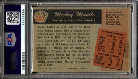 Bowman Mickey Mantle Psa Centered Hof New York Yankees