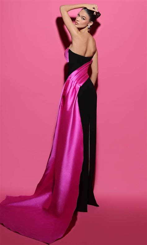 Tarik Ediz 98403 Strapless Back Slit Evening Gown Couture Candy