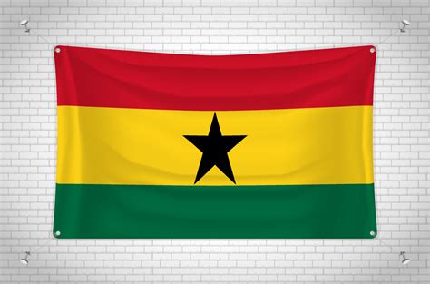 Ghana flag hanging on brick wall. 3D drawing. Flag attached to the wall ...