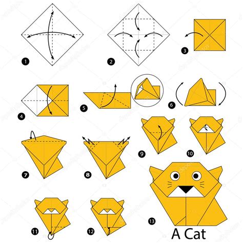 Instruções passo a passo como fazer origami Um gato Vetor de Stock