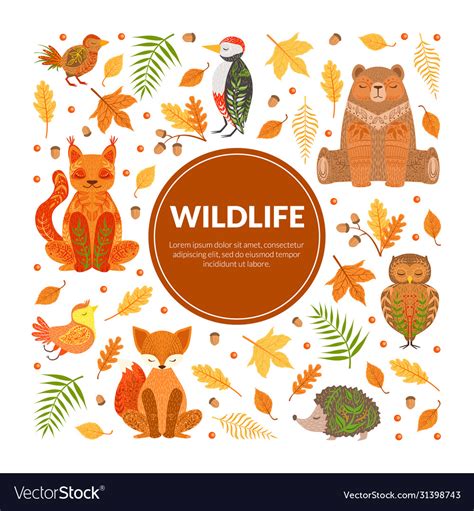 Wildlife Banner Template Autumn Forest Seamless Vector Image