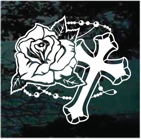 Rose And Cross Rosary Beads Christian Stickers For Your Car And Truck Custom Made In The Usa