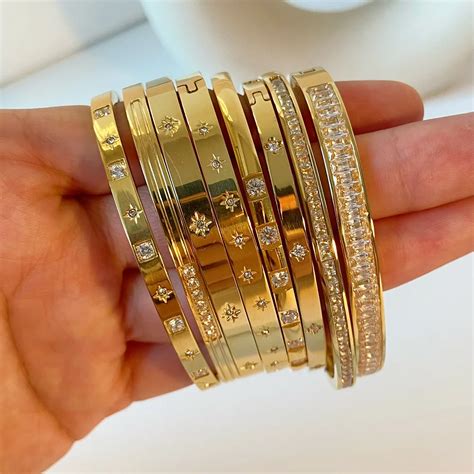 New Waterproof Cubic Zirconia Bangles Stainless Steel Bracelets 18k