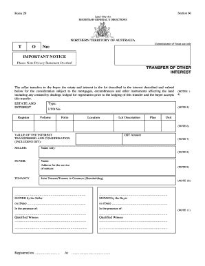 Fillable Online Courts Nt Gov Form 029 Transfer Of Other Interest