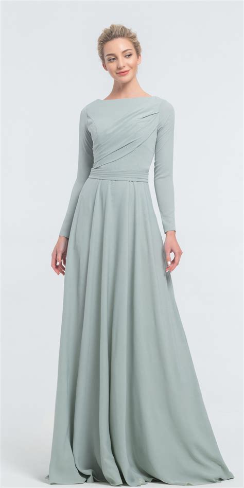 Modest Dusty Sage Bridesmaid Dresses Long Sleeves Bridesmaid Dresses