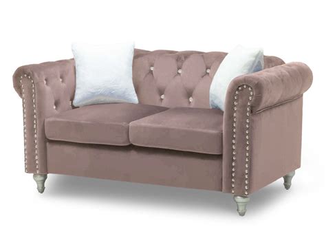 Canape Places Capitonne Chesterfield En Velours Rose Garry Dip