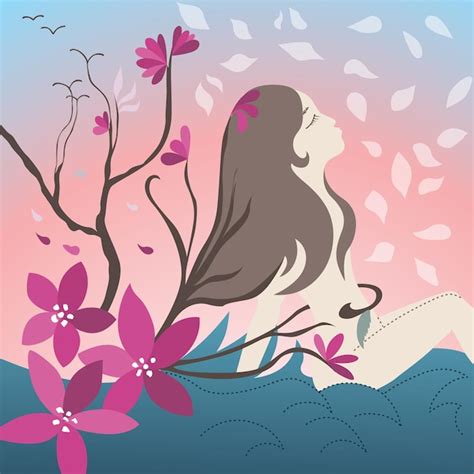 Premium Vector Naked Beautiful Women Sitting In Sea Waves