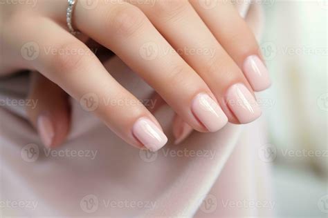 AI Generated Woman Hand With Nude Shades Nail Polish On Her Fingernails Nude Color Nail