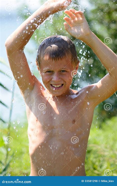 Boy Washing In The Shower Stock Photo Image Of Face 33581298