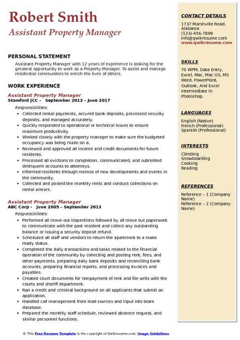 Assistant Property Manager Resume Samples Qwikresume