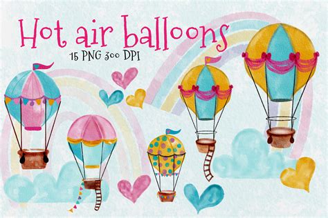 Watercolor Hot Air Balloons Clipart Png Graphic By Amorclipart Creative Fabrica