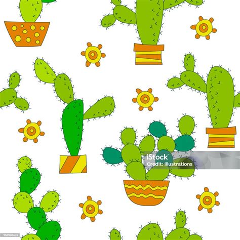 Vector Seamless Pattern With Cactus Stock Illustration Download Image Now Cactus Decoration