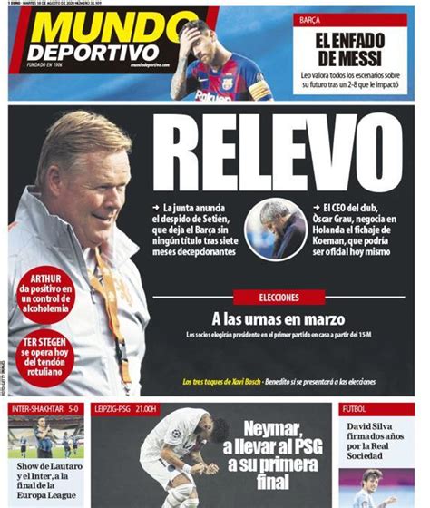 La Portada Del Diario Mundo Deportivo 18 08 2020