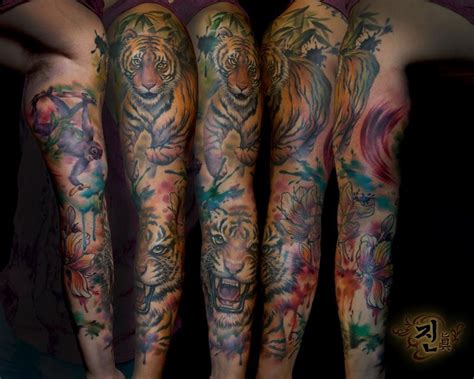 Watercolour Tiger Sleeve By Jin O Tattoonow