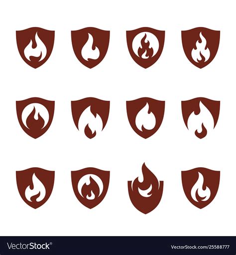 Set fire shield logo design template Royalty Free Vector