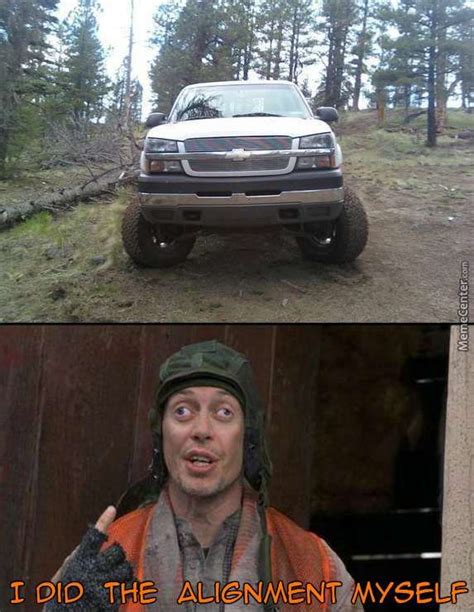 two pictures with the same person in front of a truck and one is saying ...