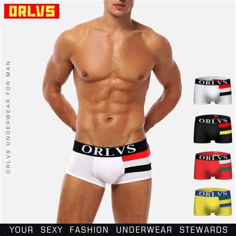 Orlvs cueca boxer masculina roupa íntima sexy em tecido de algodão