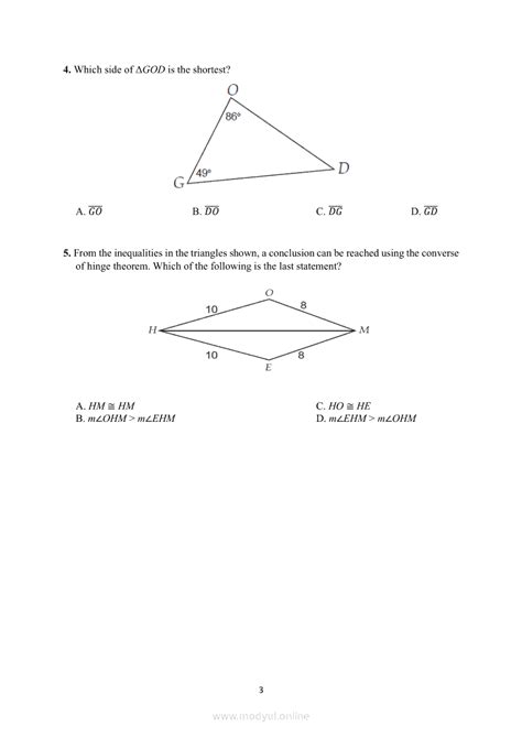 Mathematics Quarter Module Theorems On Triangle Inequalities