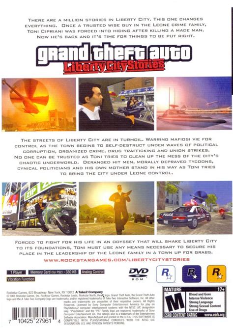 Grand Theft Auto Liberty City Stories 2006 Playstation 2 Box Cover