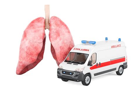 Pulmones Humanos Con Furgoneta De Ambulancia Tratamiento Del Concepto