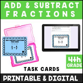 Adding Subtracting Fractions With Like Denominators Task Cards Activity