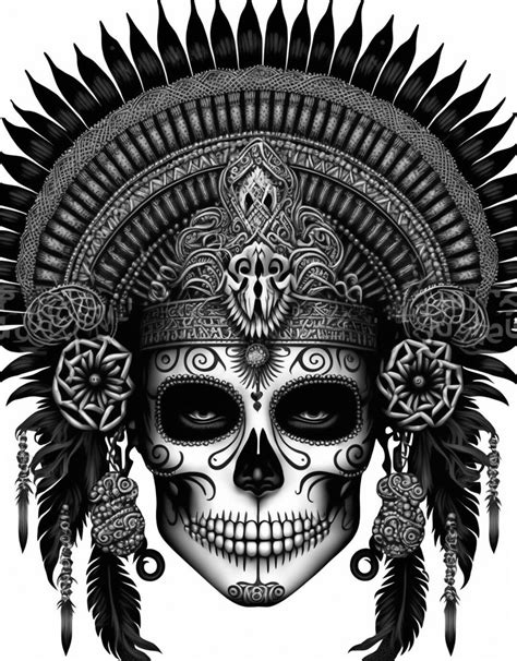 Aztec Warrior Skull Adult Coloring Page AI Machine Learning Generative