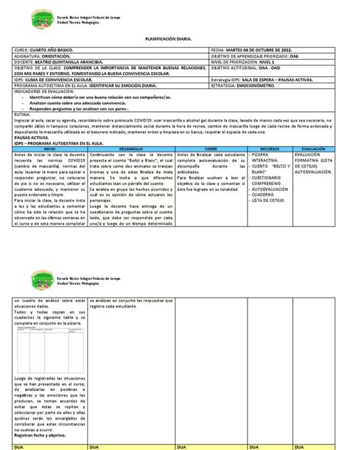 Planificación Octubre Pdf Salón De Clases Evaluación