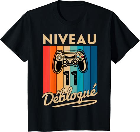 Enfant Cadeau Garçon 11 ans Anniversaire Gamer Niveau 11 Humour T Shirt