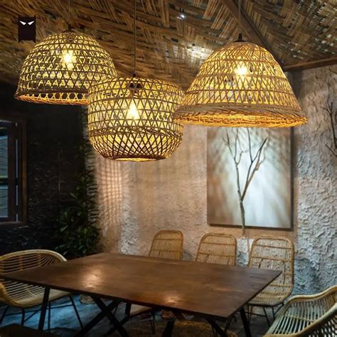 Abc Handmade Bamboo Wicker Rattan Pendant Lights Fixture Retro Loft