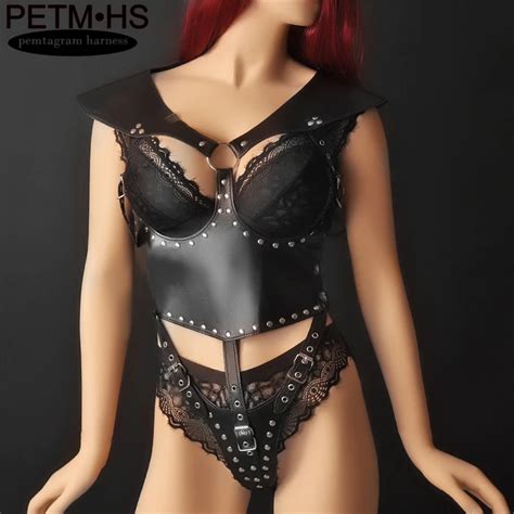 Leather Set Bondage Body Harness Lingerie Of Women Sexy Tops Leather Underwear Goth Black Metal