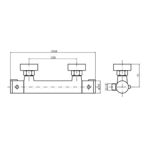 Nuie Minimalist Thermostatic Bar Shower Valve Bottom Outlet Chrome