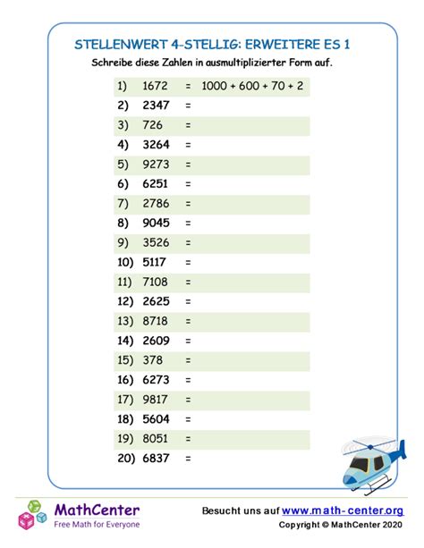 Vierte Klasse Arbeitsblätter Mehrstelliger Stellenwert Math Center