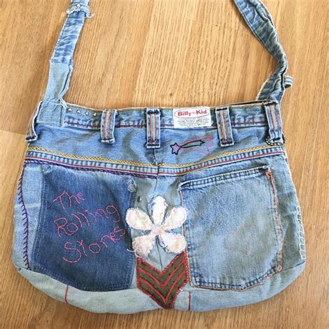 70s Vintage Handmade Denim Purse Tote Bag Made Out Depop