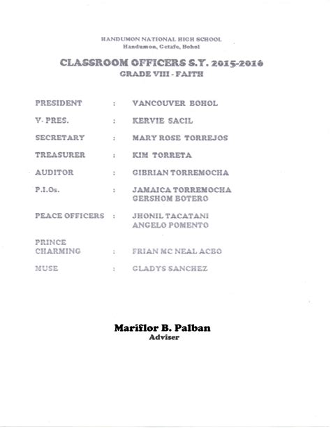 Class Officers List