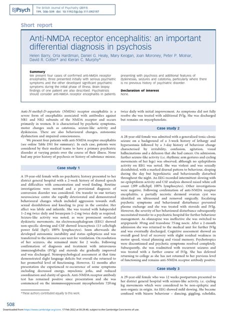 Anti Nmda Receptor Encephalitis An Important Differential Diagnosis in ...