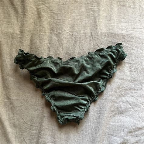Bark Green Ribbed Bikini Bottoms With Lettuce Stitch Depop