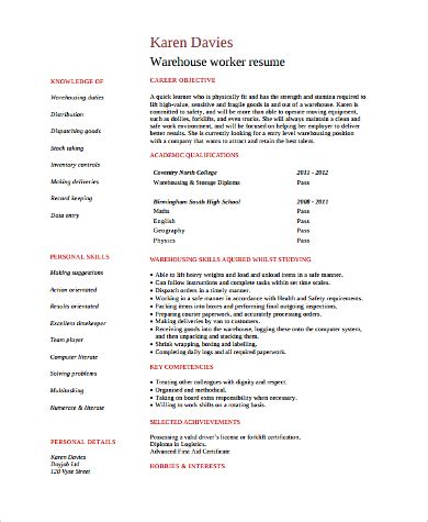 FREE 9+ Sample Warehouse Worker Resume Templates in Word, PDF