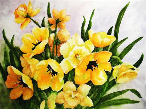 Tulips And Daffodils Painting by Darla Waters