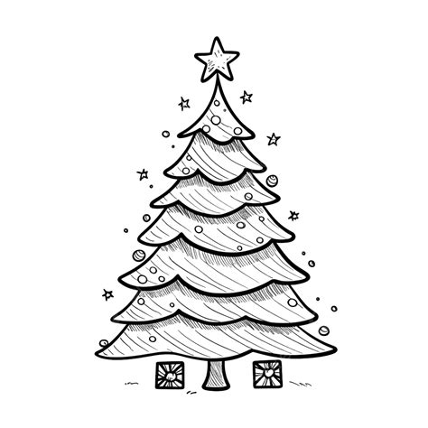 The Christmas Tree In Line Art, Christmas Tree, Line Art, Celebration ...