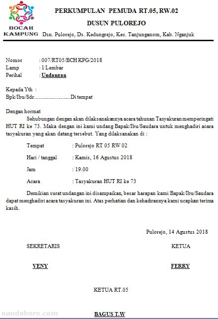 Kumpulan Contoh Undangan Rapat Rt Agustus Hari Kemerdekaan Desain