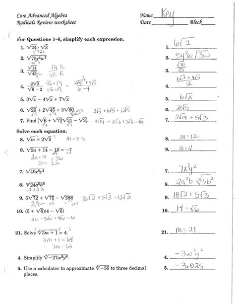 Chapter 11and 7 Radical Expressions Mrs Millers Math Website