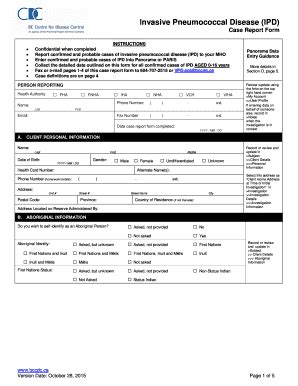 Fillable Online Bccdc Invasive Pneumococcal Disease Ipd Fax Email Print