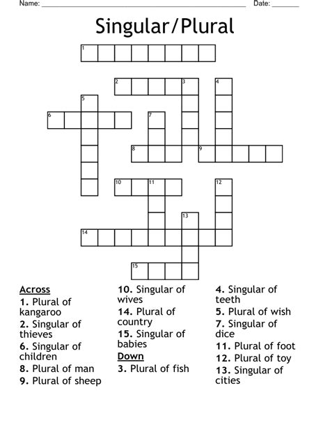 Singular Plural Crossword Wordmint