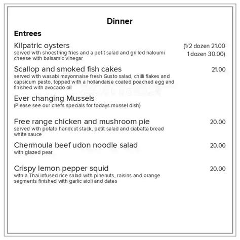 Menu at Gusto Restaurant, Cafe & Bar, New Plymouth