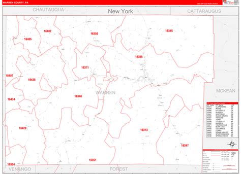 Warren County Pa Zip Code Wall Map Red Line Style By Marketmaps Mapsales