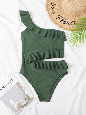 One Piece Swimsuit Push Up Swimwear Monokini Kisa Push Up Bikini Ruffled Cut Out Bathing Suits
