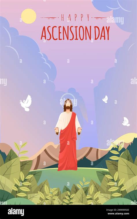 Happy Ascension Day Design With Jesus Christ In Heaven Vector